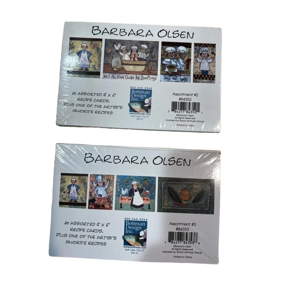 NWT Barbara Olsen Vintage Illustrated Recipe Cards Lined Sections Set of 40